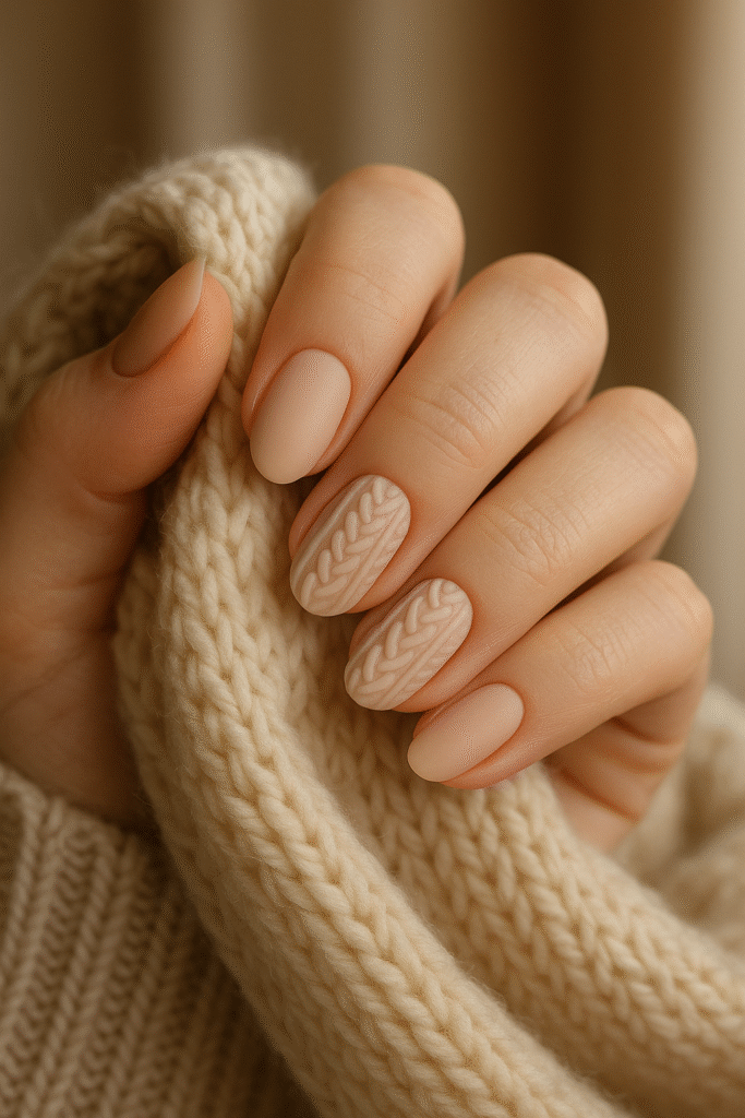 Knit-Texture Nude Nails for Cozy Bridal Vibes