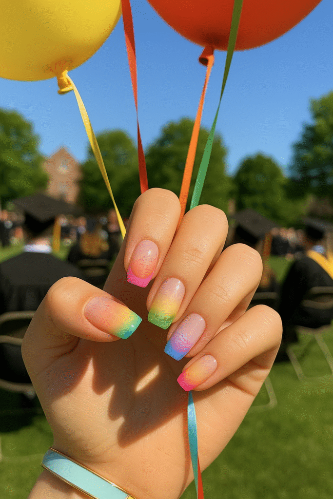 Rainbow gradient French tips