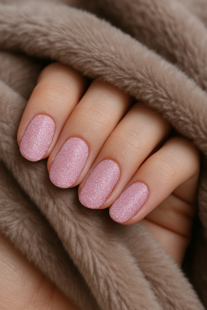 Pink Velvet Glitter Nails