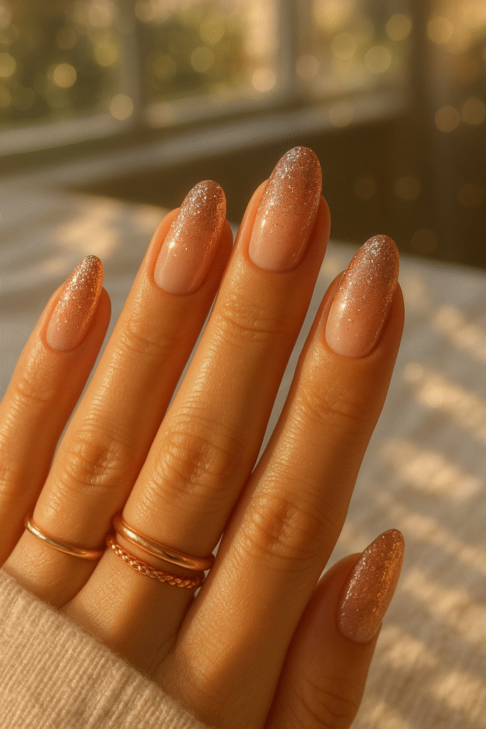 Rose gold glitter ombré nails