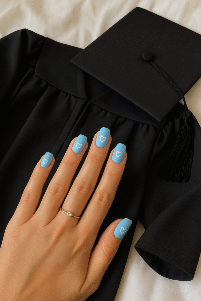 Baby blue matte with white outlined hearts