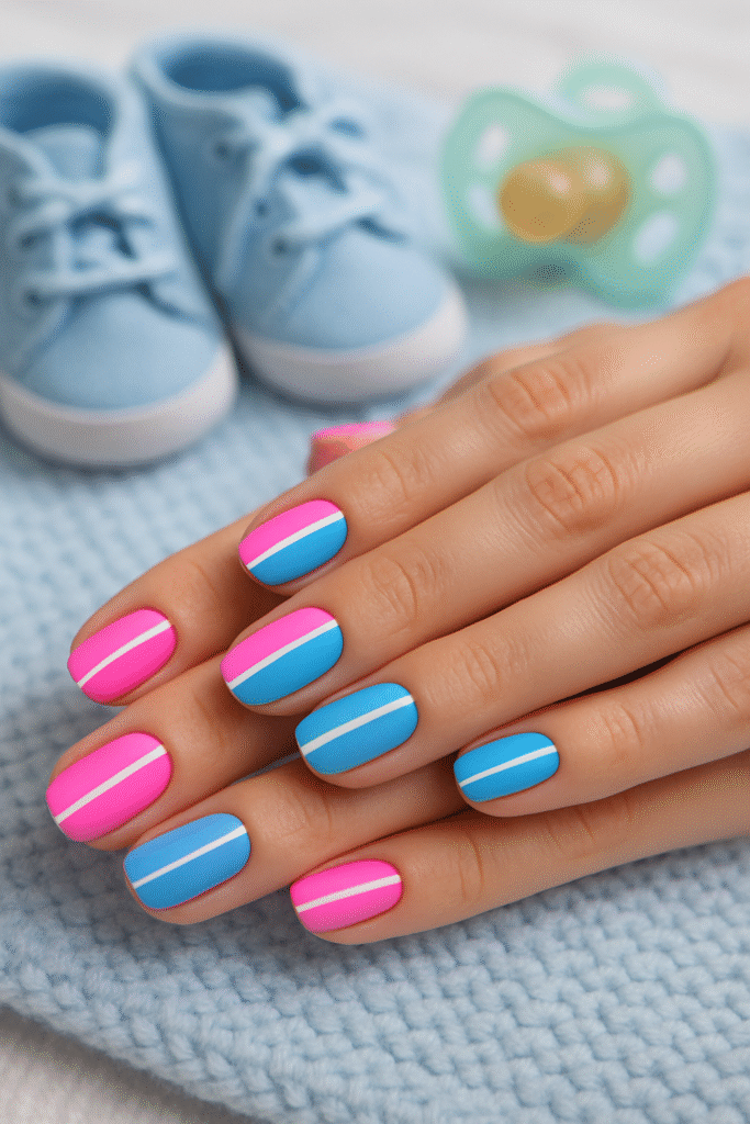 Pink and Blue Split Nails