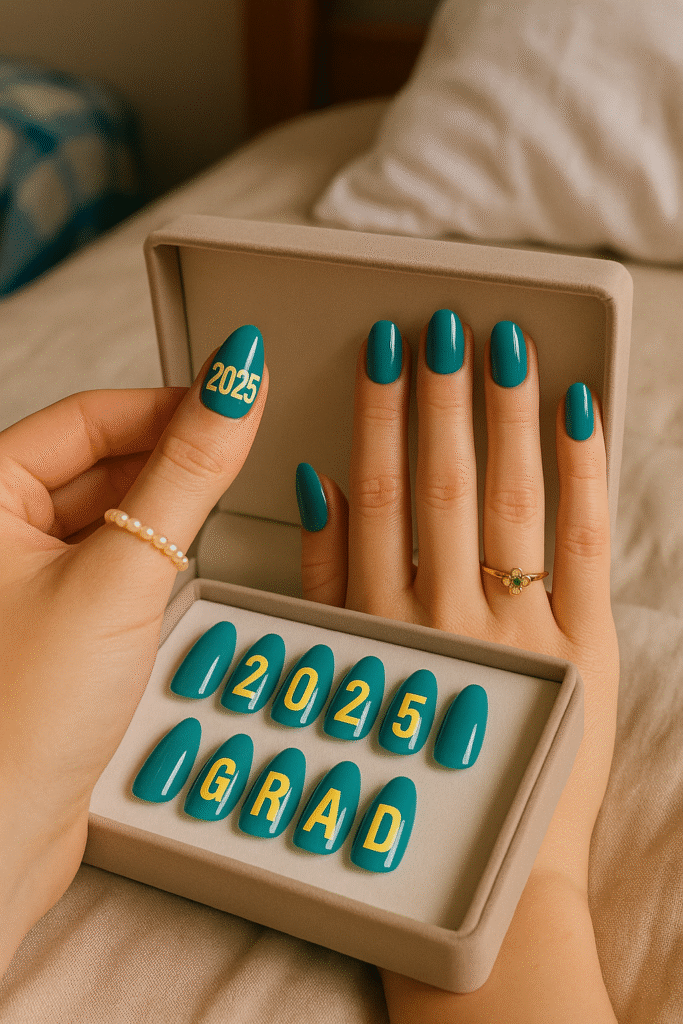 Press-on nails with year stickers