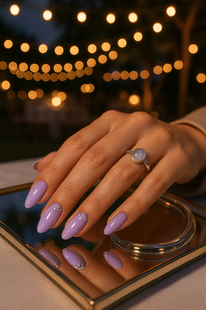 Lavender gloss with crystal clusters