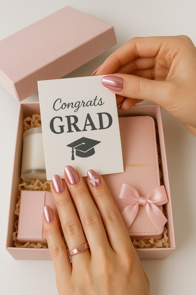 Pink chrome with tiny white graduation scroll