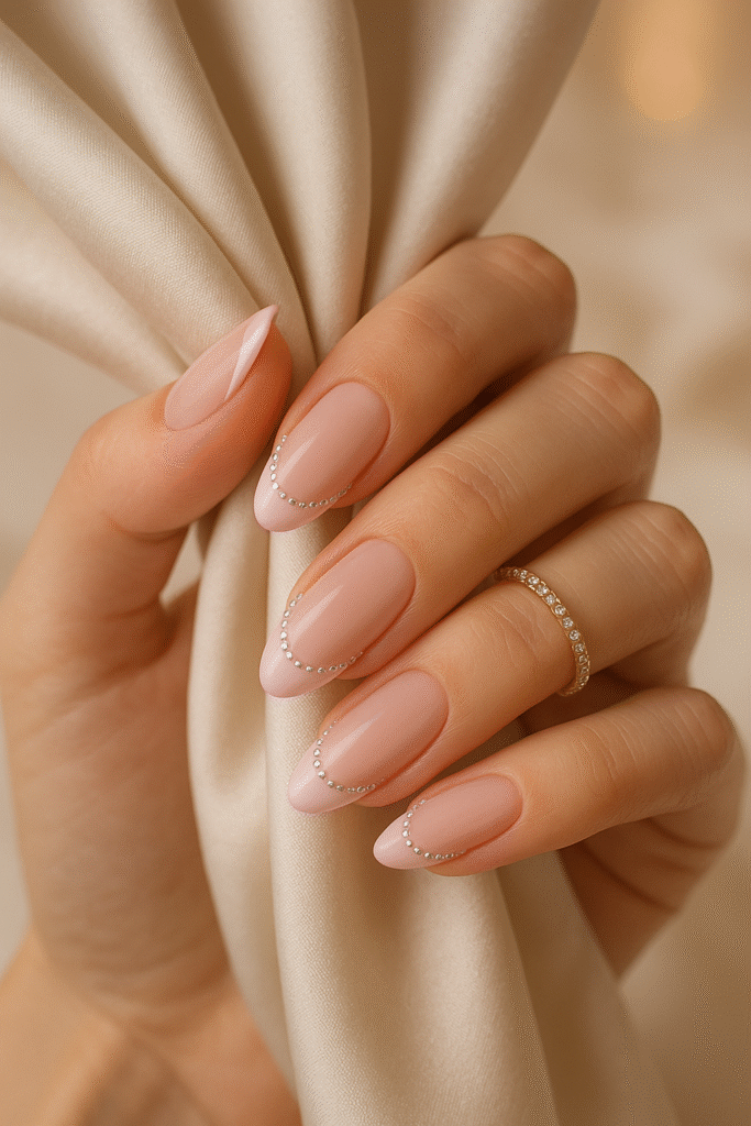 Light Pink French Tips with Crystal Banding