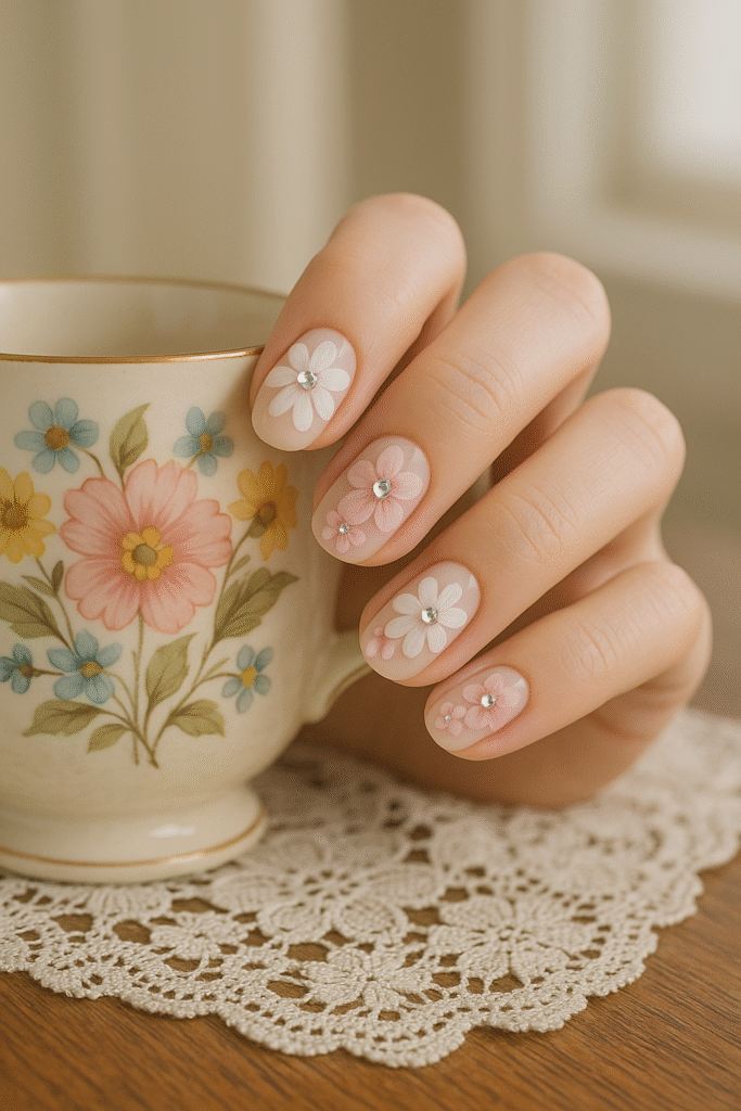 Rhinestone-Centered Floral Design