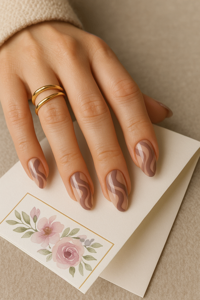 Mauve Swirl Nails on a Transparent Base