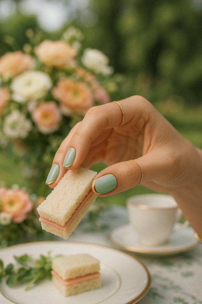 Mint green with gold-lined French tips