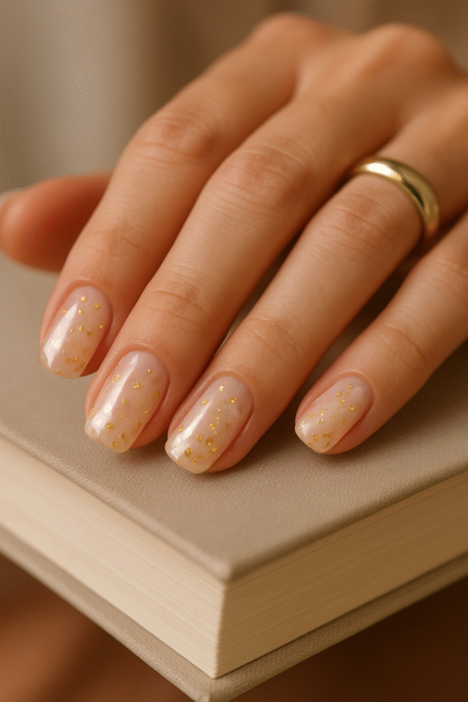 Transparent Nails with Gold Flakes