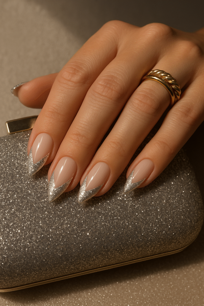 V-Shape French Tip with Glitter