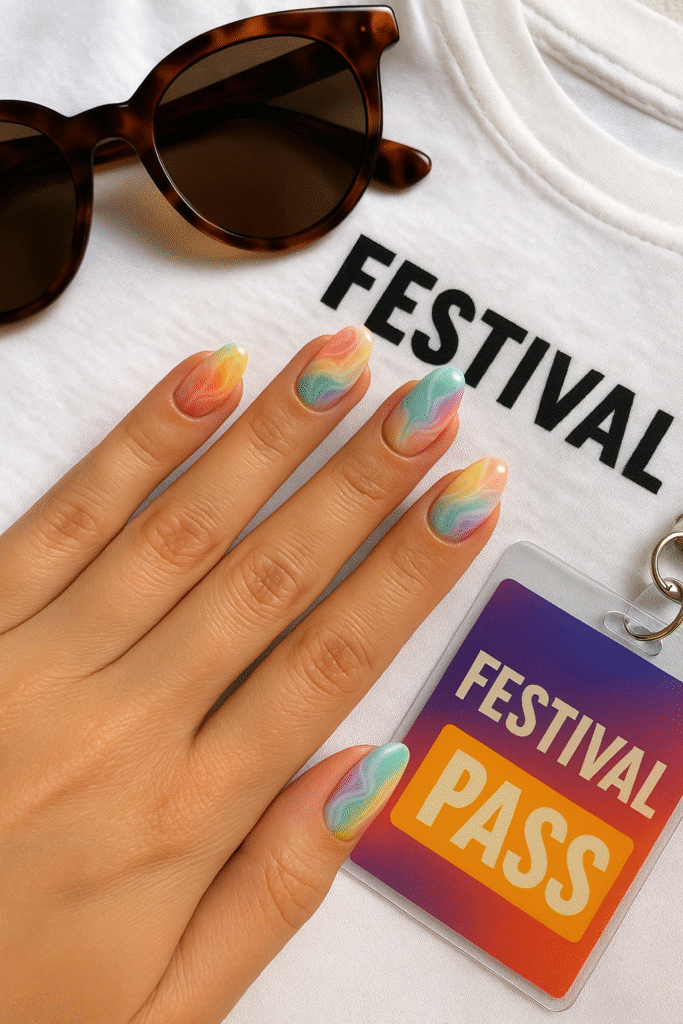 Rainbow Smoke Marble Nail Art