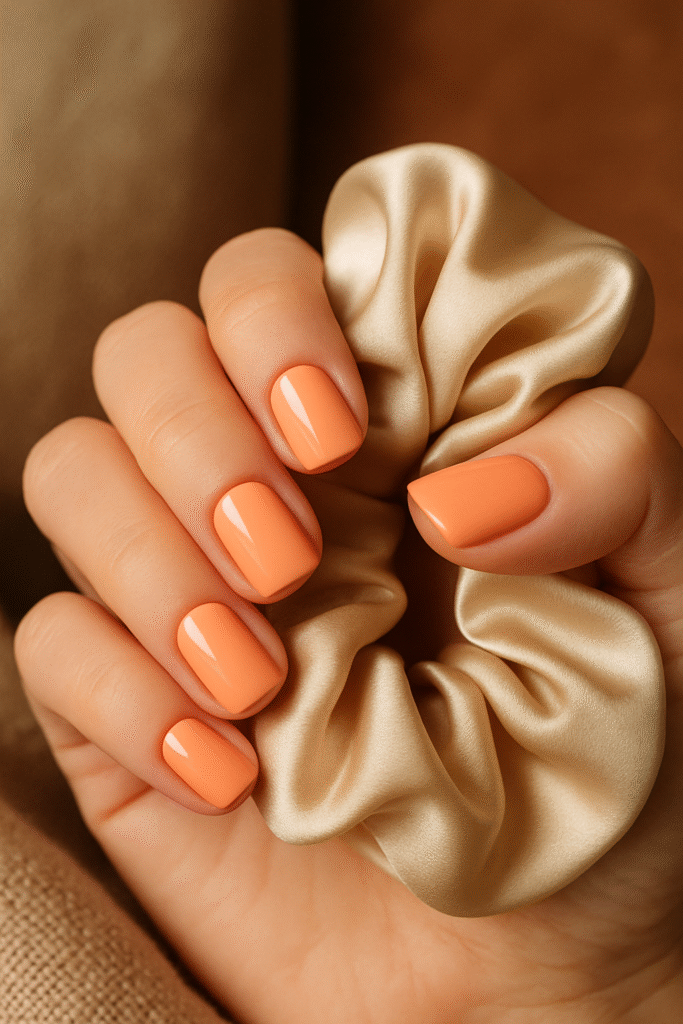 Short Square Peach Nails