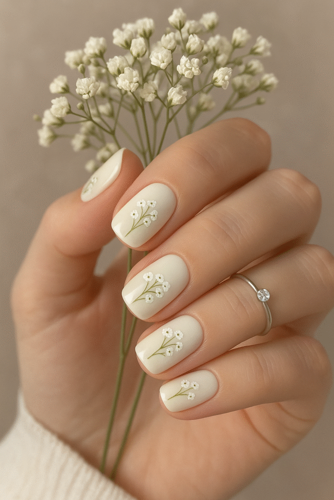 Soft White Nails with Baby’s Breath Nail Stickers