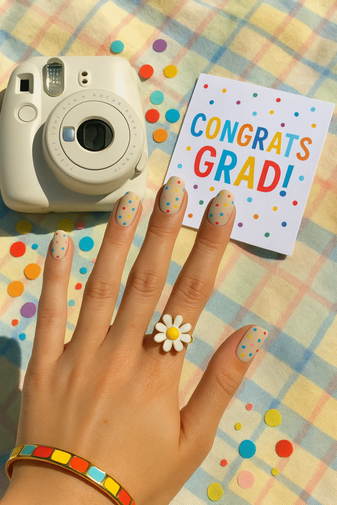 Matte beige with colorful dot confetti