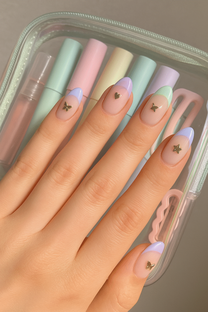 Pastel French Tips with Tiny Charms