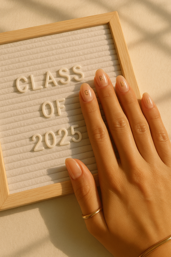 Translucent nude with floating gold letters