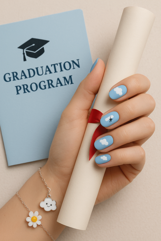 Sky blue matte with cloud and diploma stamp
