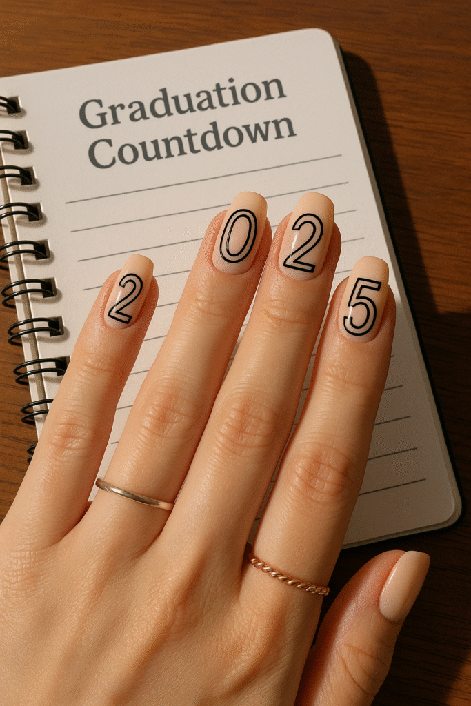 Nude base with “2025” on each nail