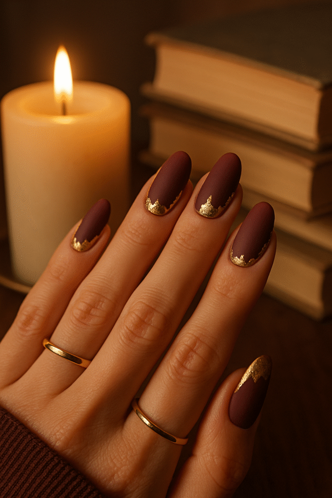 Gold foil dipped on matte burgundy