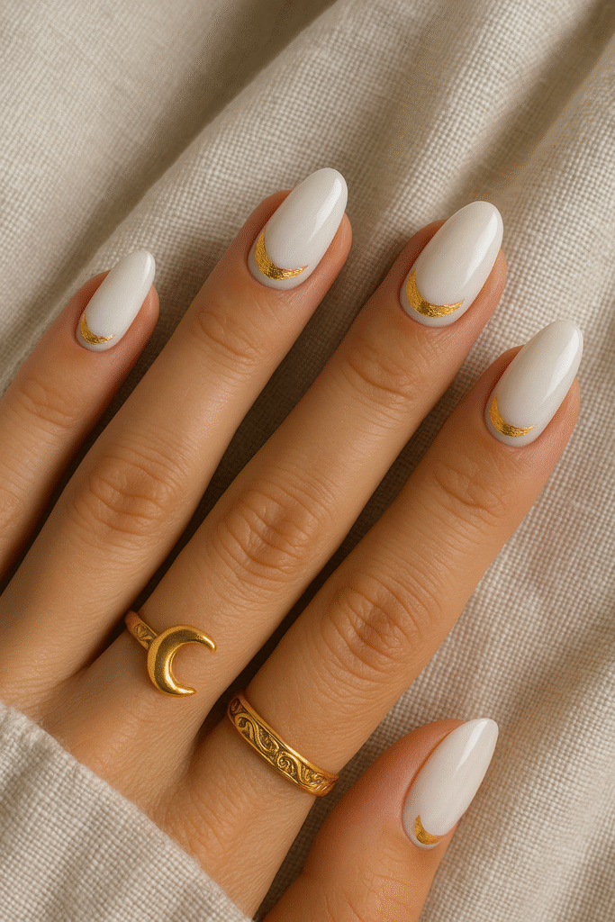 Milky White Base with Crescent Moon Gold Foil