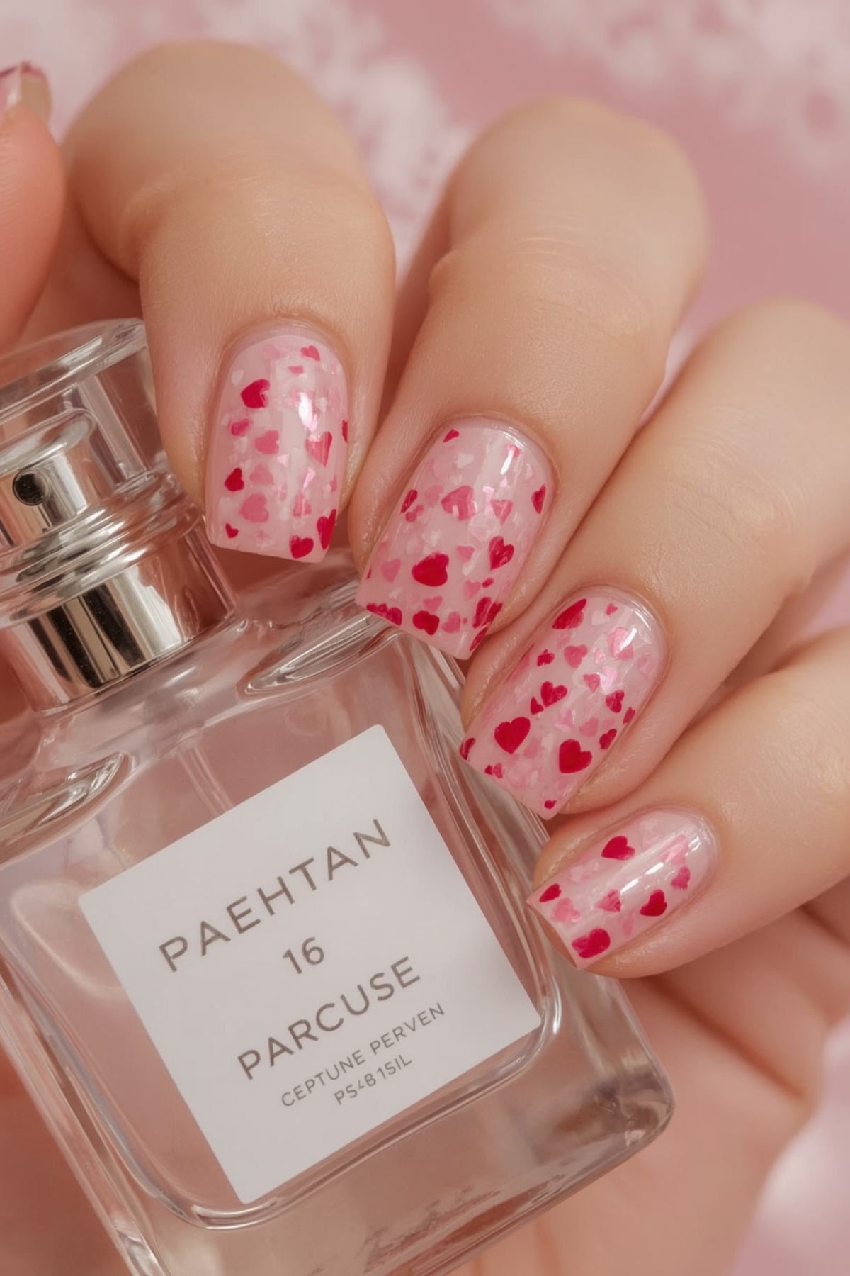 Clear Nails with Floating Hearts