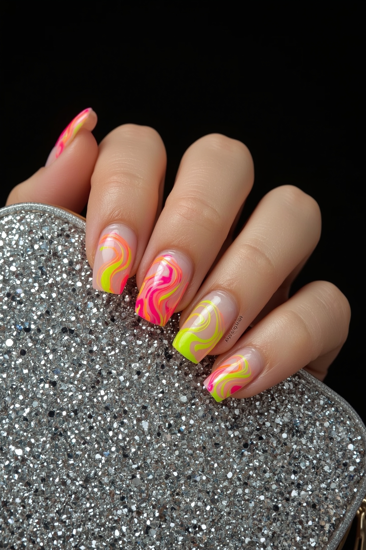 Neon Swirl Nail Art