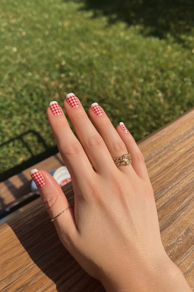 Gingham Picnic Nails