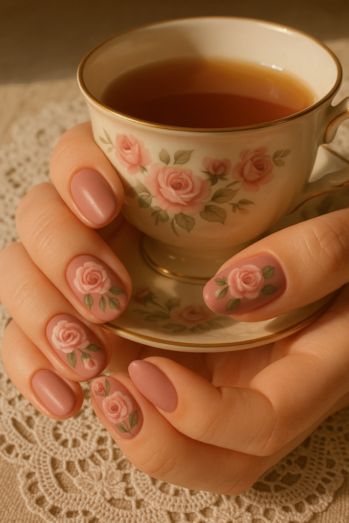 Vintage Rose Mother’s Day Nail Design