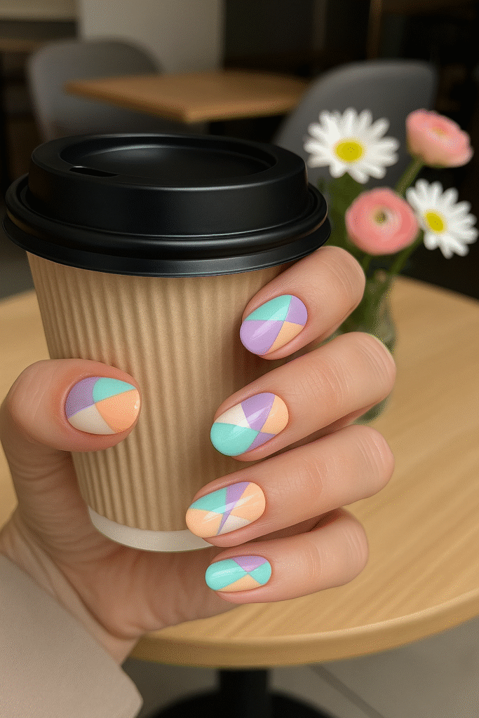 Geometric Pastel Mother’s Day Nail Art