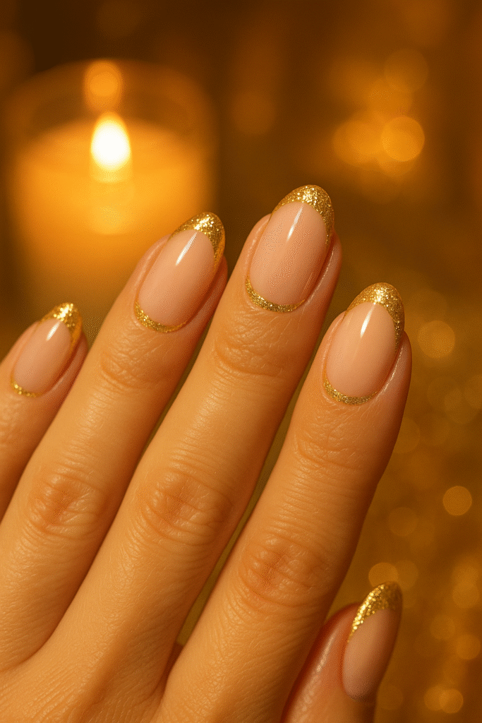 Gold Reverse French Mother’s Day Nails