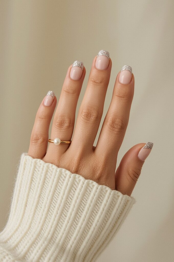 Beige Glitter Tips