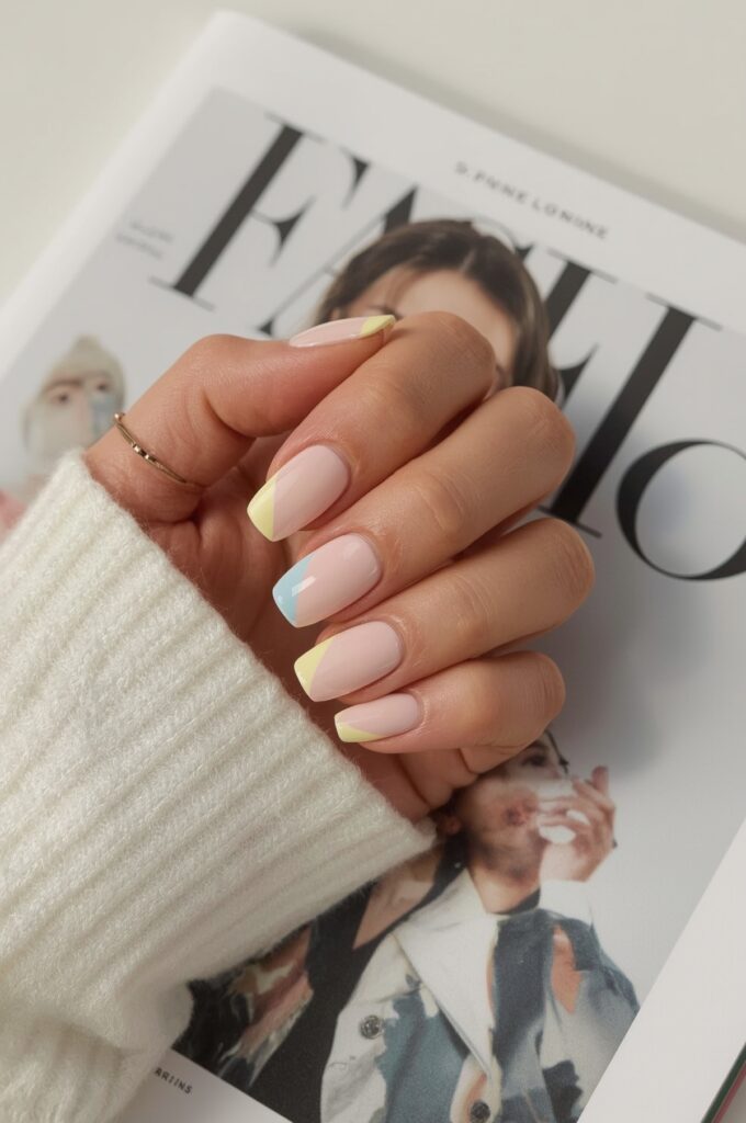 Color Block Pastel Nails