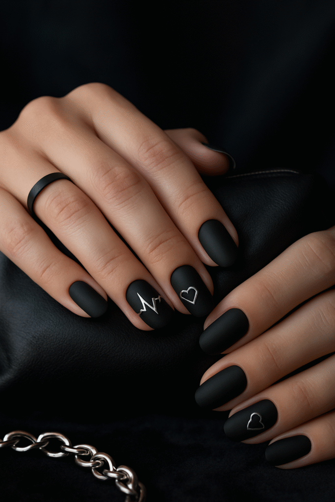 Black Heartbeat Nail Art