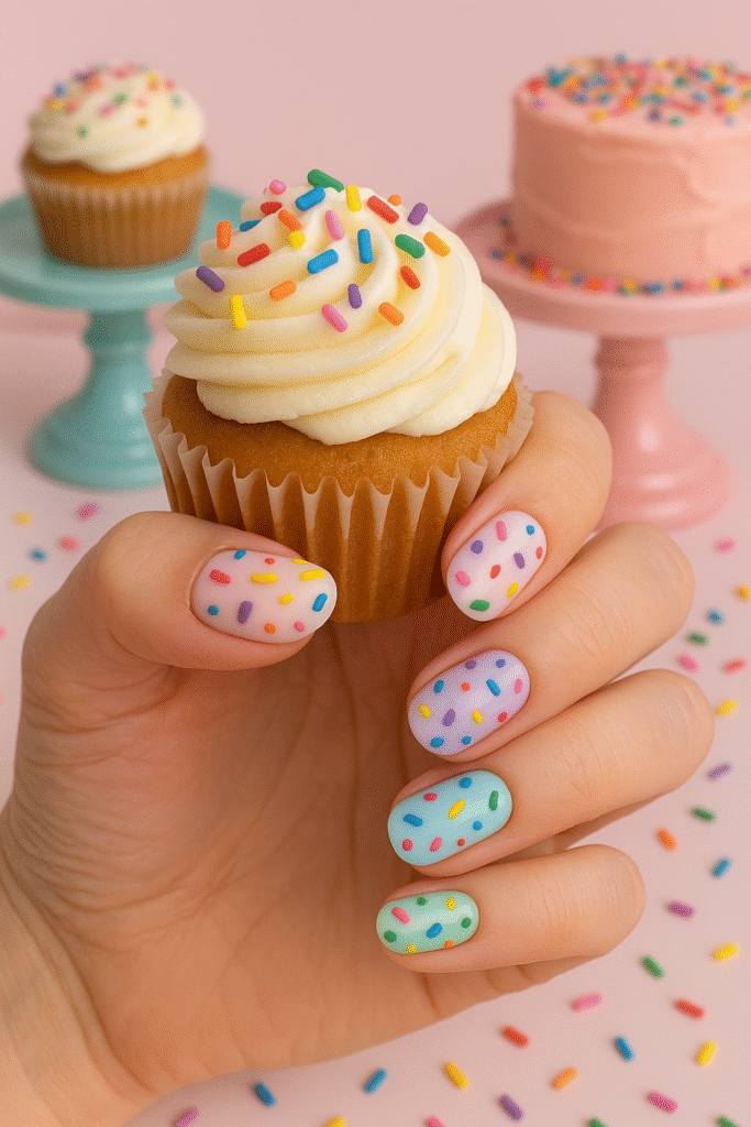 Cupcake Sprinkle Mother’s Day Nail Design