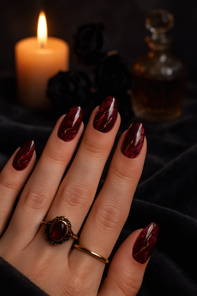 Deep Burgundy Marble with Gold Veins