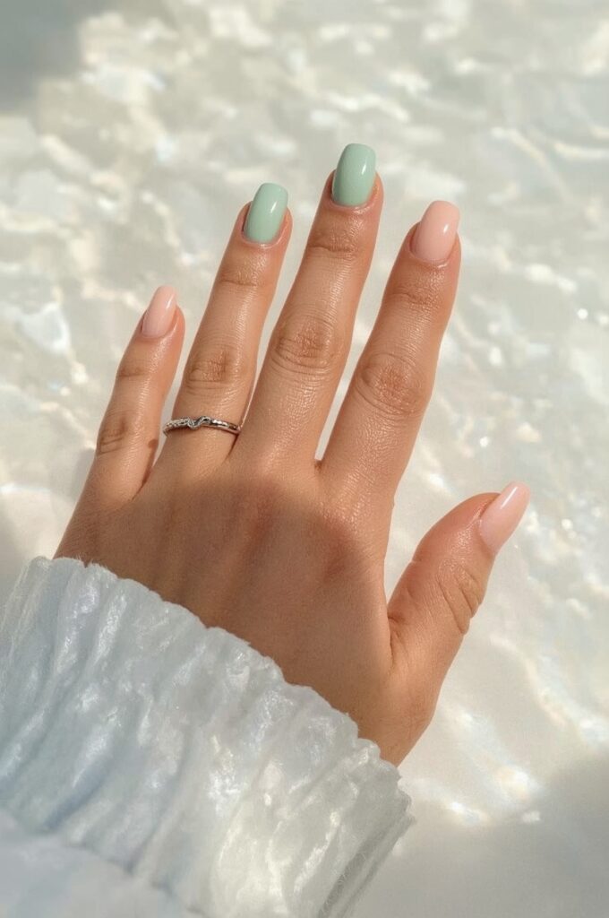 Mint-Peach Duo Nails