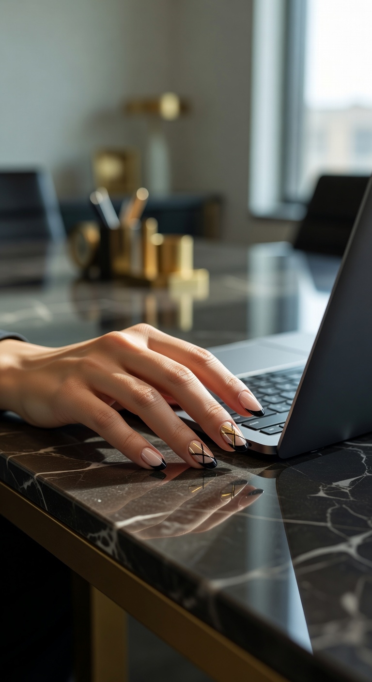 asymmetrical black nail elegance