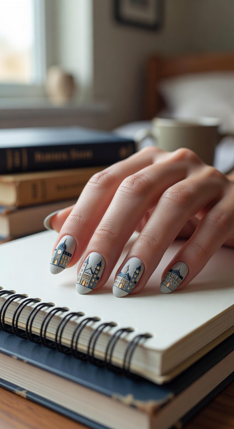 campus skyline nail art
