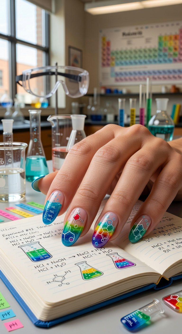 chemistry themed nail art