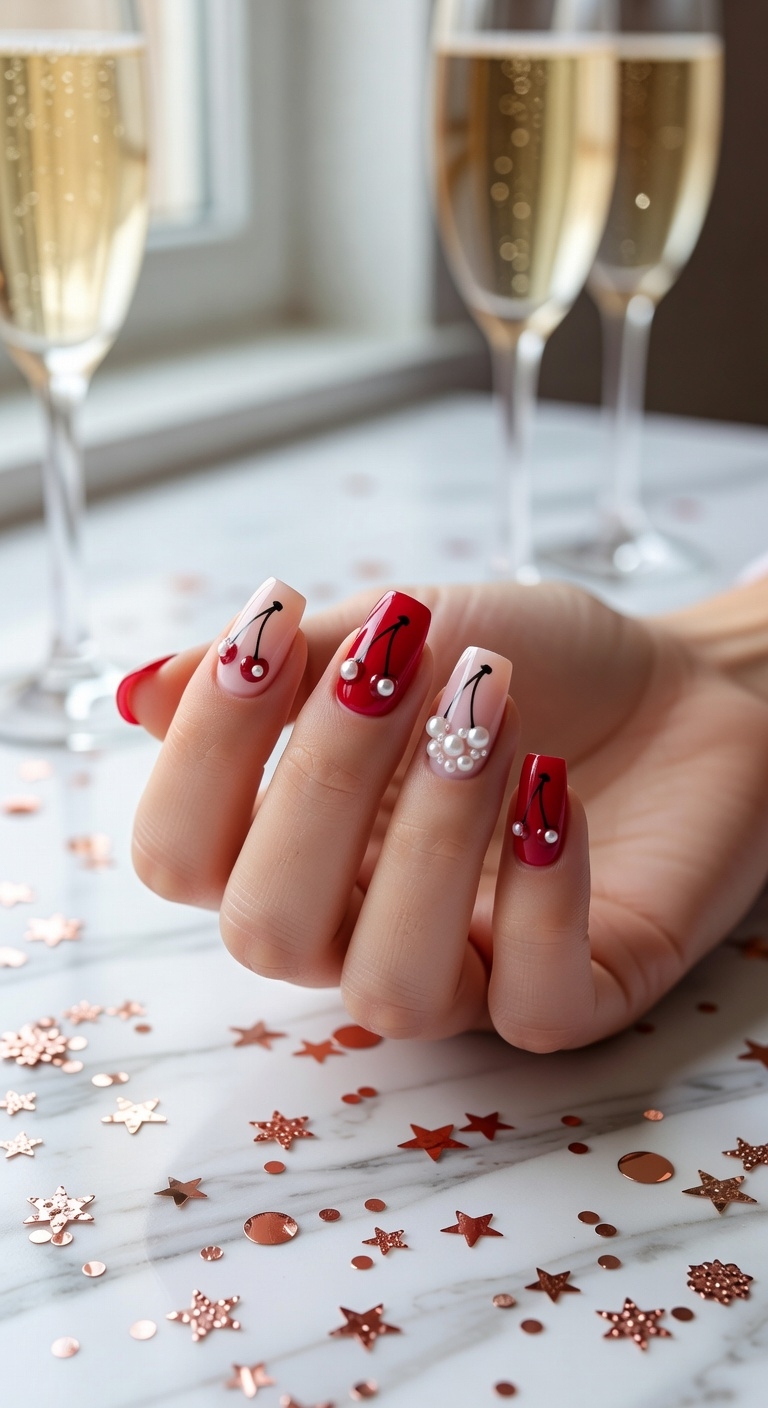 cherry charm with pearls