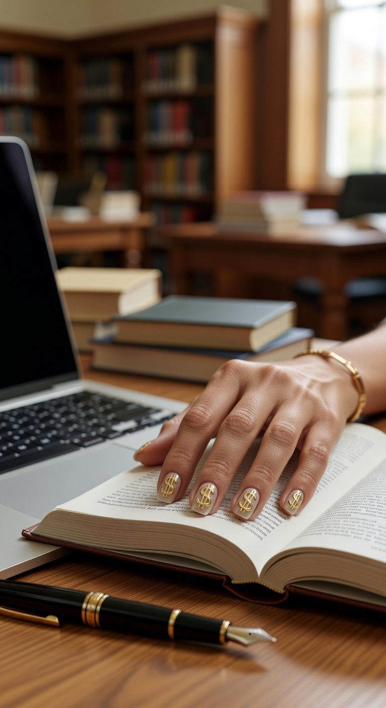 dollar themed manicured nails