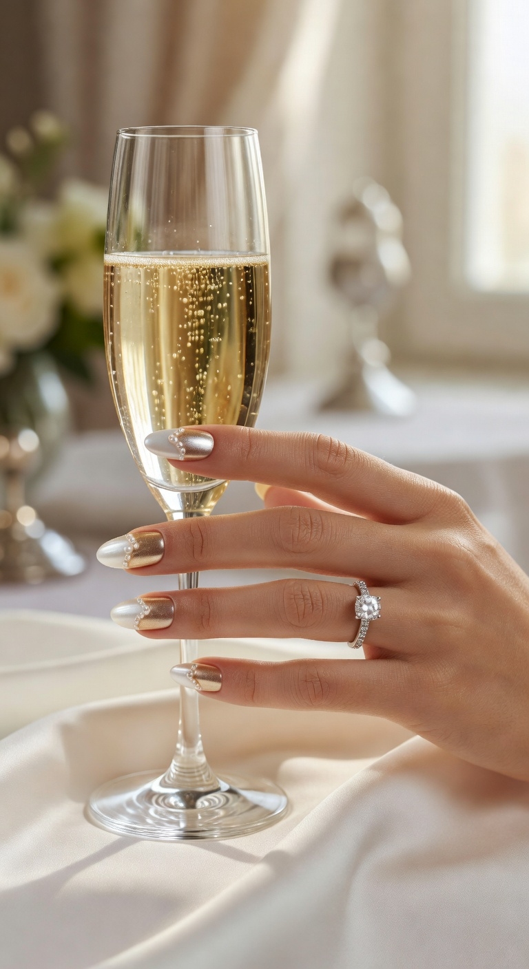 elegant champagne and pearl manicure