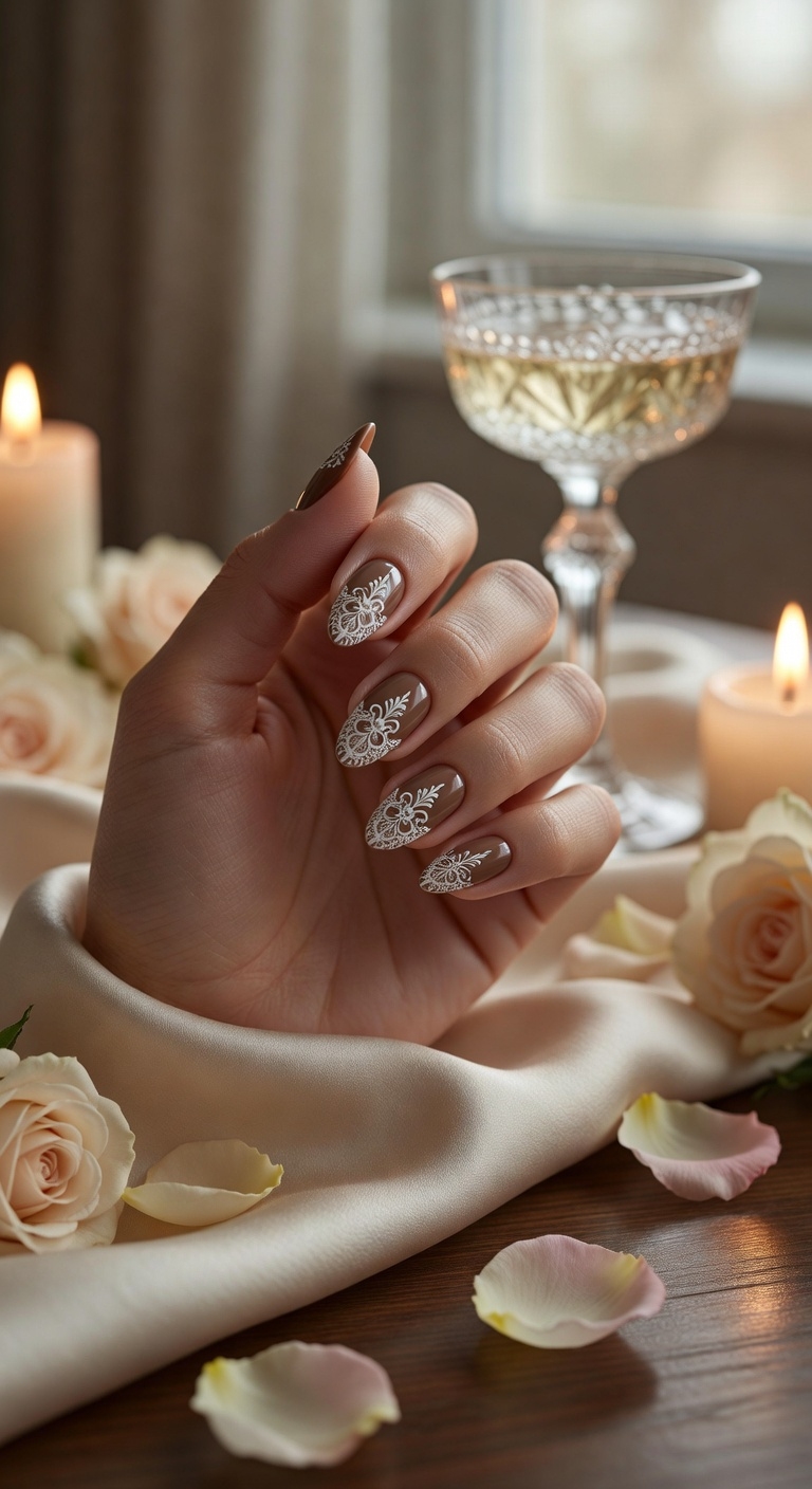 elegant lace mocha nails