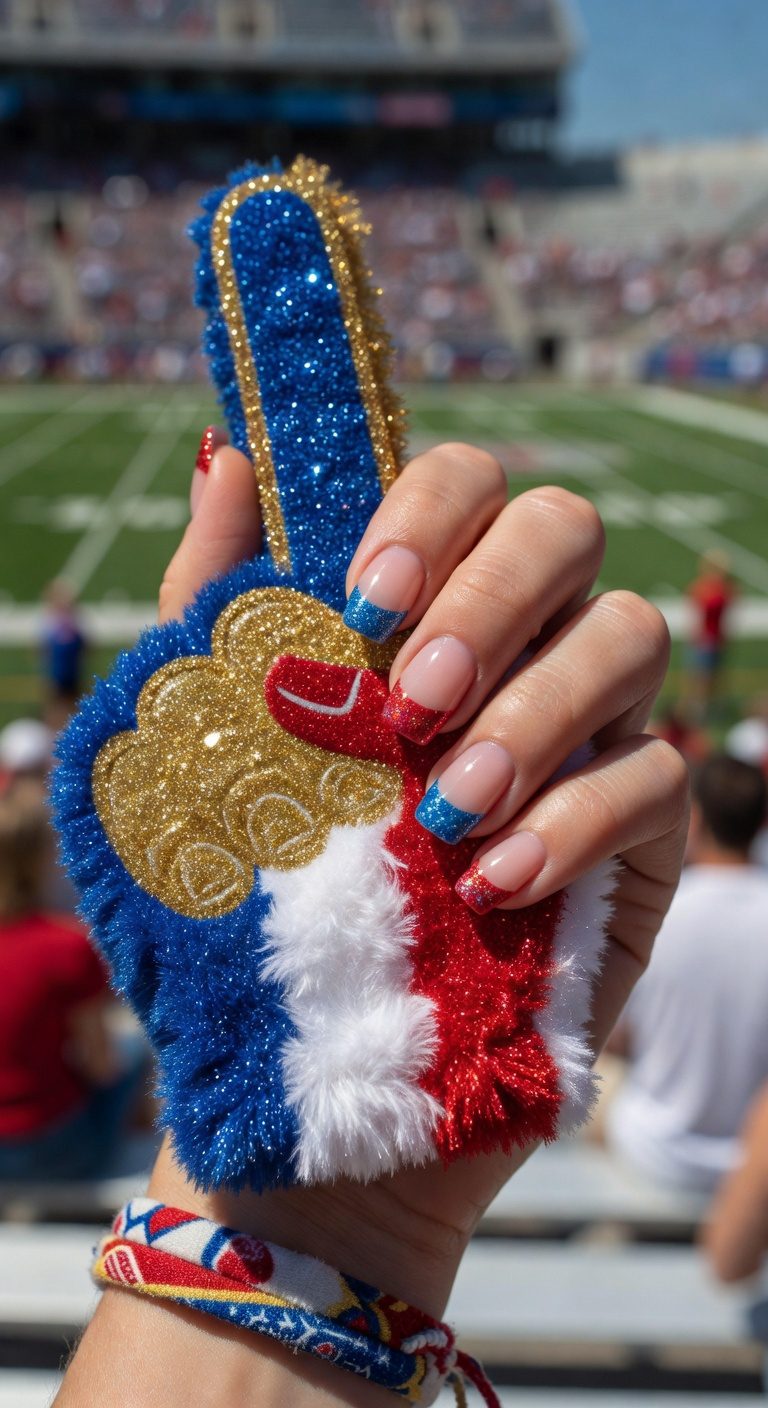 glittery game day nail art