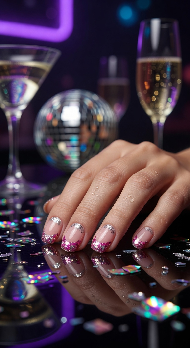 glittery half moon nails