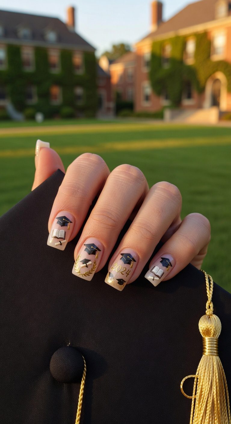 graduation cap nail art