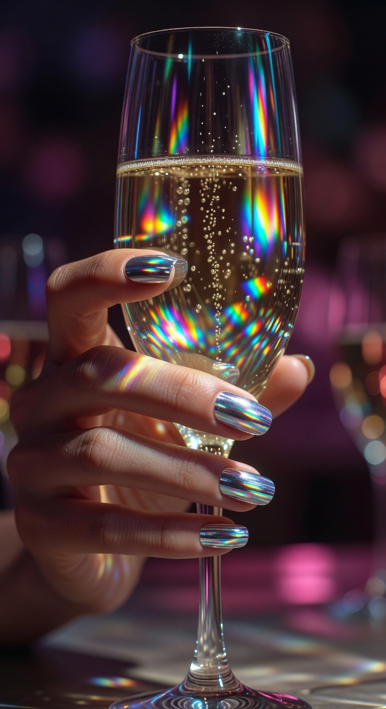 holographic chrome shine nails