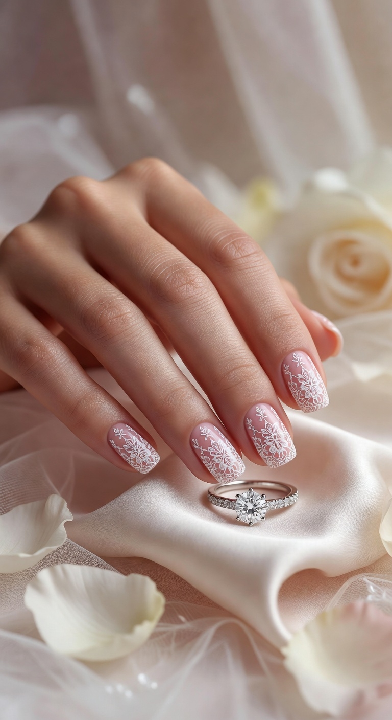 lace patterned romantic nail art