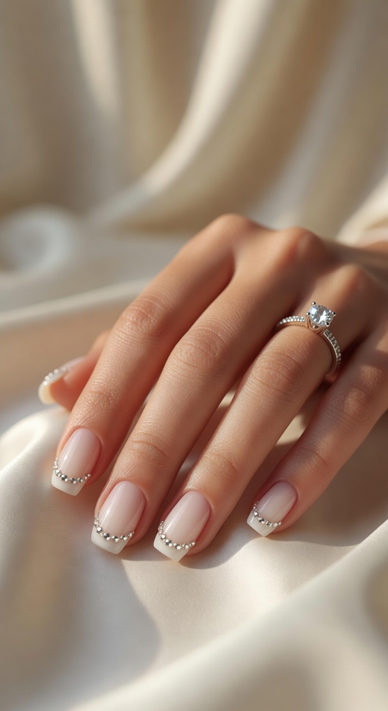 milky tips with rhinestones